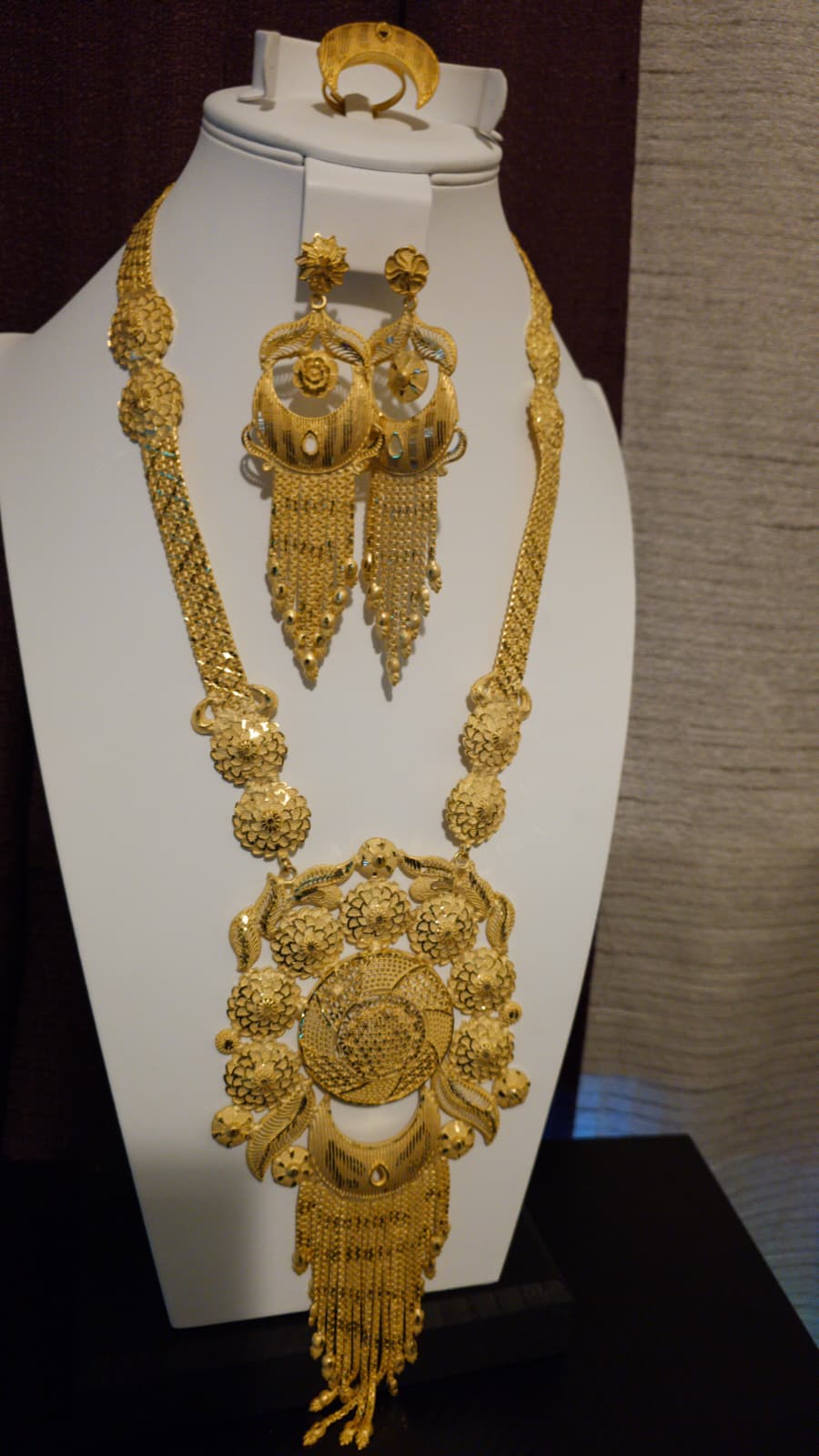 Gold Plated Matinee Set - 3 Pieces (Necklace, Earrings & Ring) HOE-MT-3-51- H108