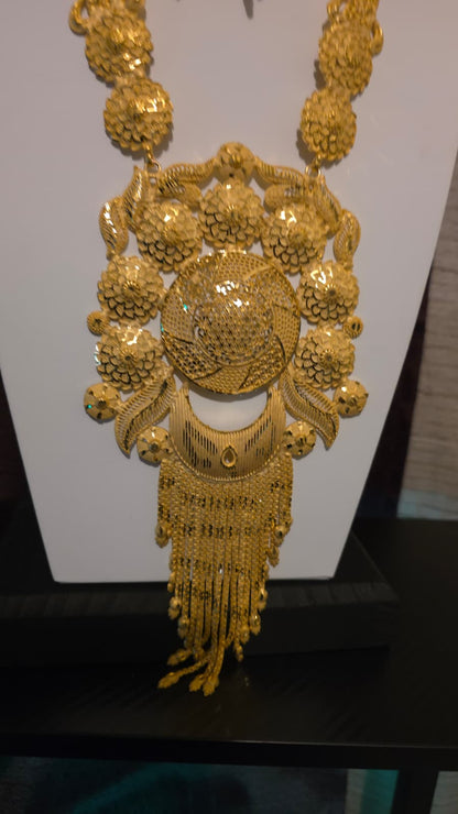 Gold Plated Matinee Set - 3 Pieces (Necklace, Earrings & Ring) HOE-MT-3-51- H108