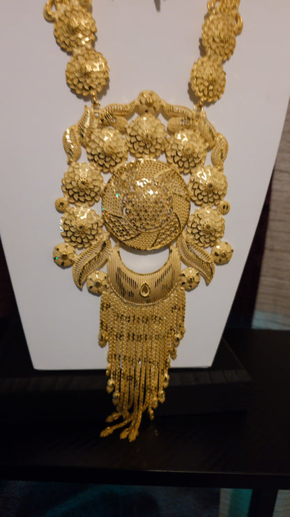 Gold Plated Matinee Set - 3 Pieces (Necklace, Earrings & Ring) HOE-MT-3-51- H108