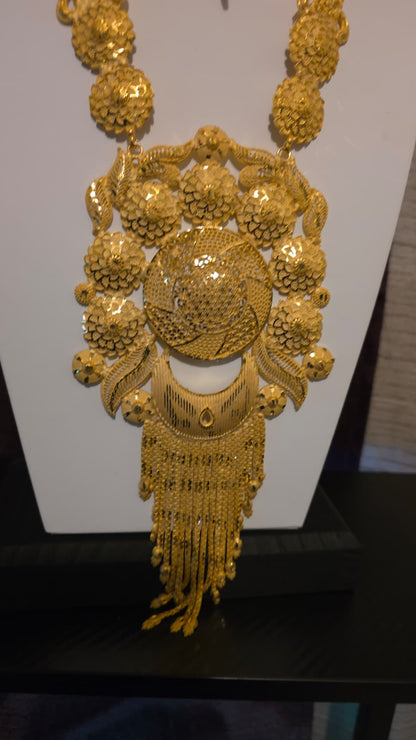 Gold Plated Matinee Set - 3 Pieces (Necklace, Earrings & Ring) HOE-MT-3-51- H108
