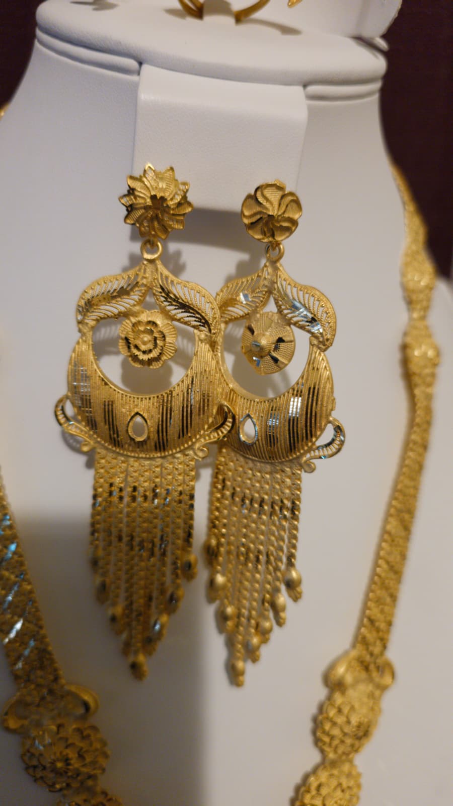 Gold Plated Matinee Set - 3 Pieces (Necklace, Earrings & Ring) HOE-MT-3-51- H108