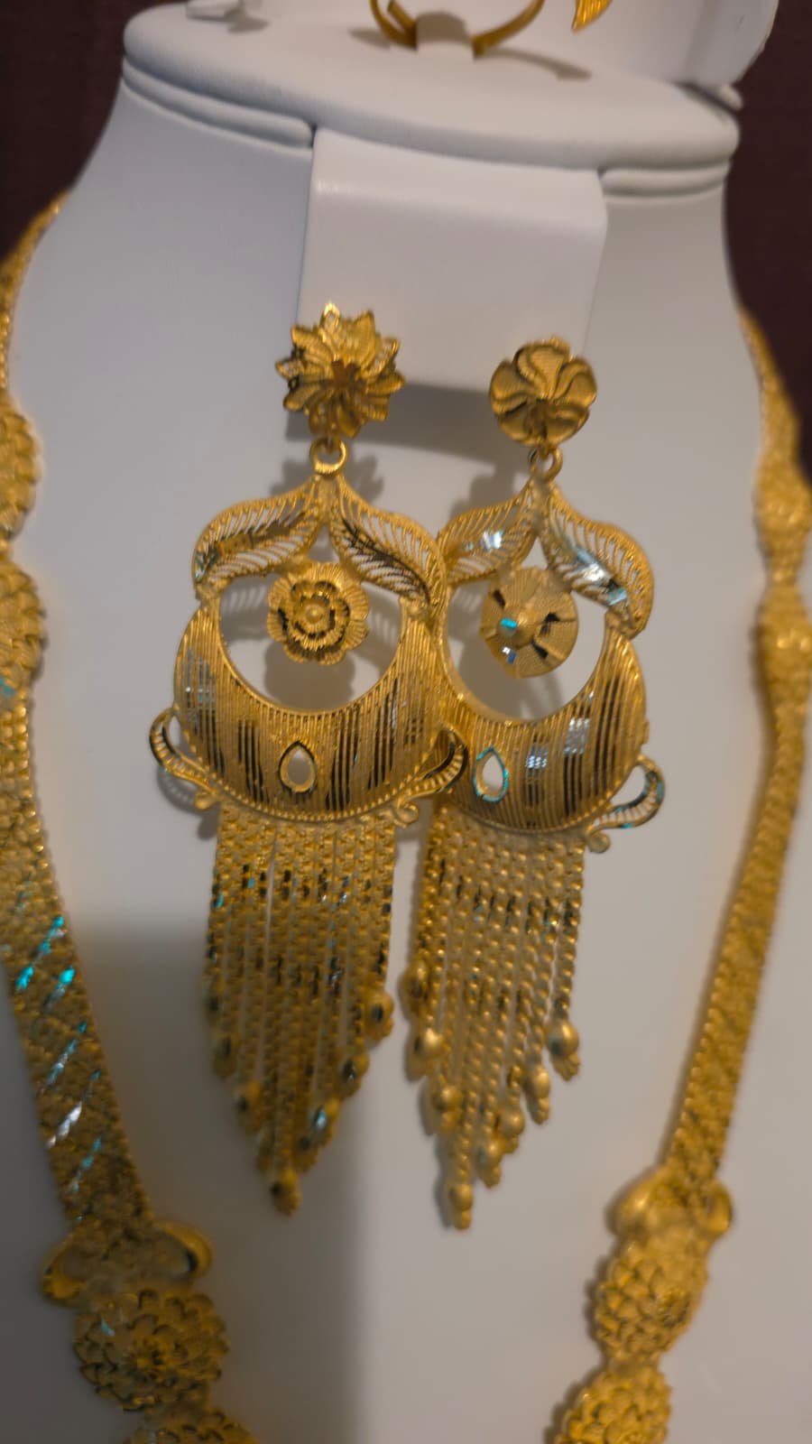 Gold Plated Matinee Set - 3 Pieces (Necklace, Earrings & Ring) HOE-MT-3-51- H108