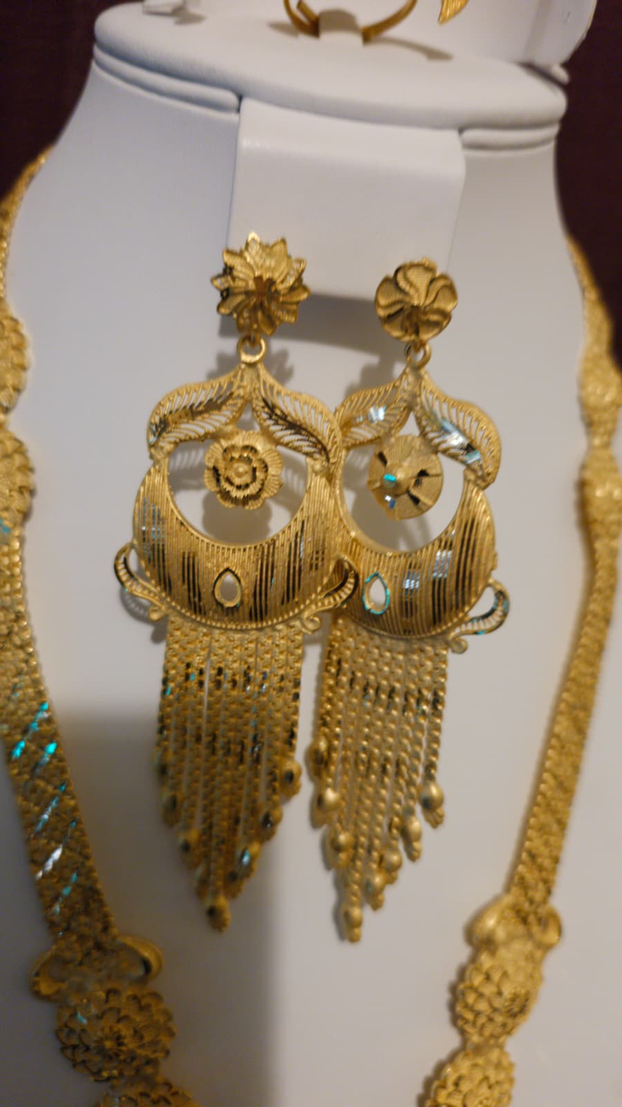 Gold Plated Matinee Set - 3 Pieces (Necklace, Earrings & Ring) HOE-MT-3-51- H108