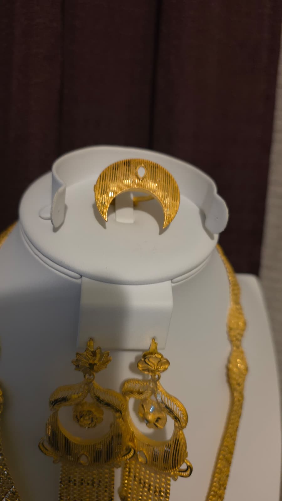 Gold Plated Matinee Set - 3 Pieces (Necklace, Earrings & Ring) HOE-MT-3-51- H108