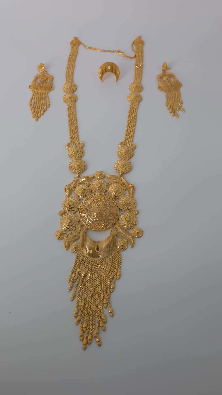 Gold Plated Matinee Set - 3 Pieces (Necklace, Earrings & Ring) HOE-MT-3-51- H108