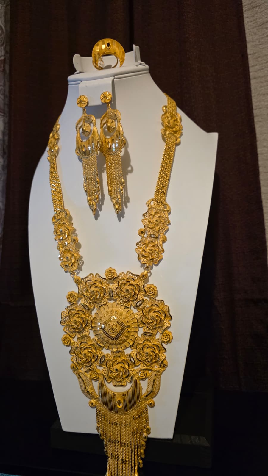 Gold Plated Matinee Set - 3 Pieces (Necklace, Earrings & Ring) HOE-MT-3-51- H114