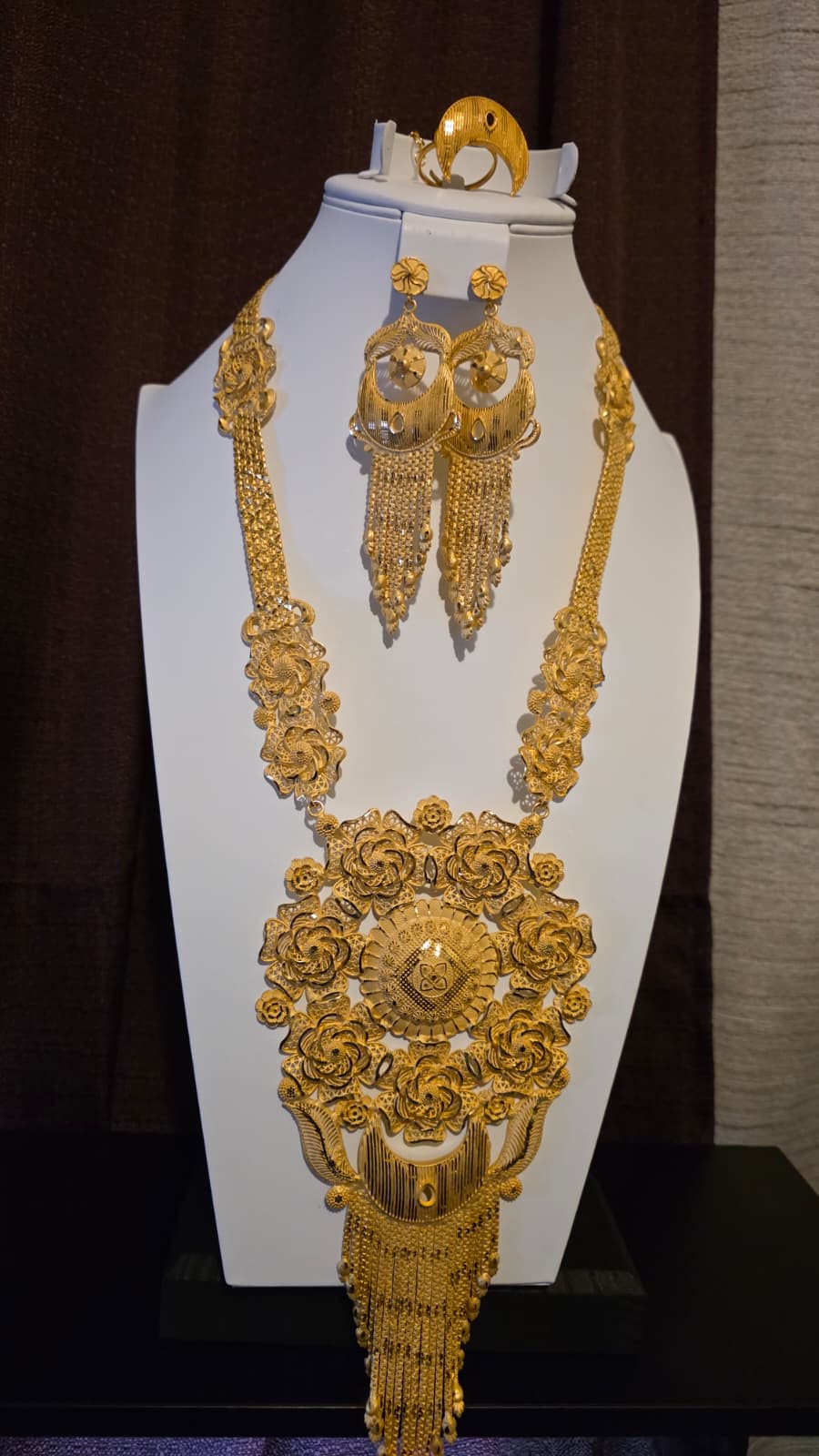 Gold Plated Matinee Set - 3 Pieces (Necklace, Earrings & Ring) HOE-MT-3-51- H114