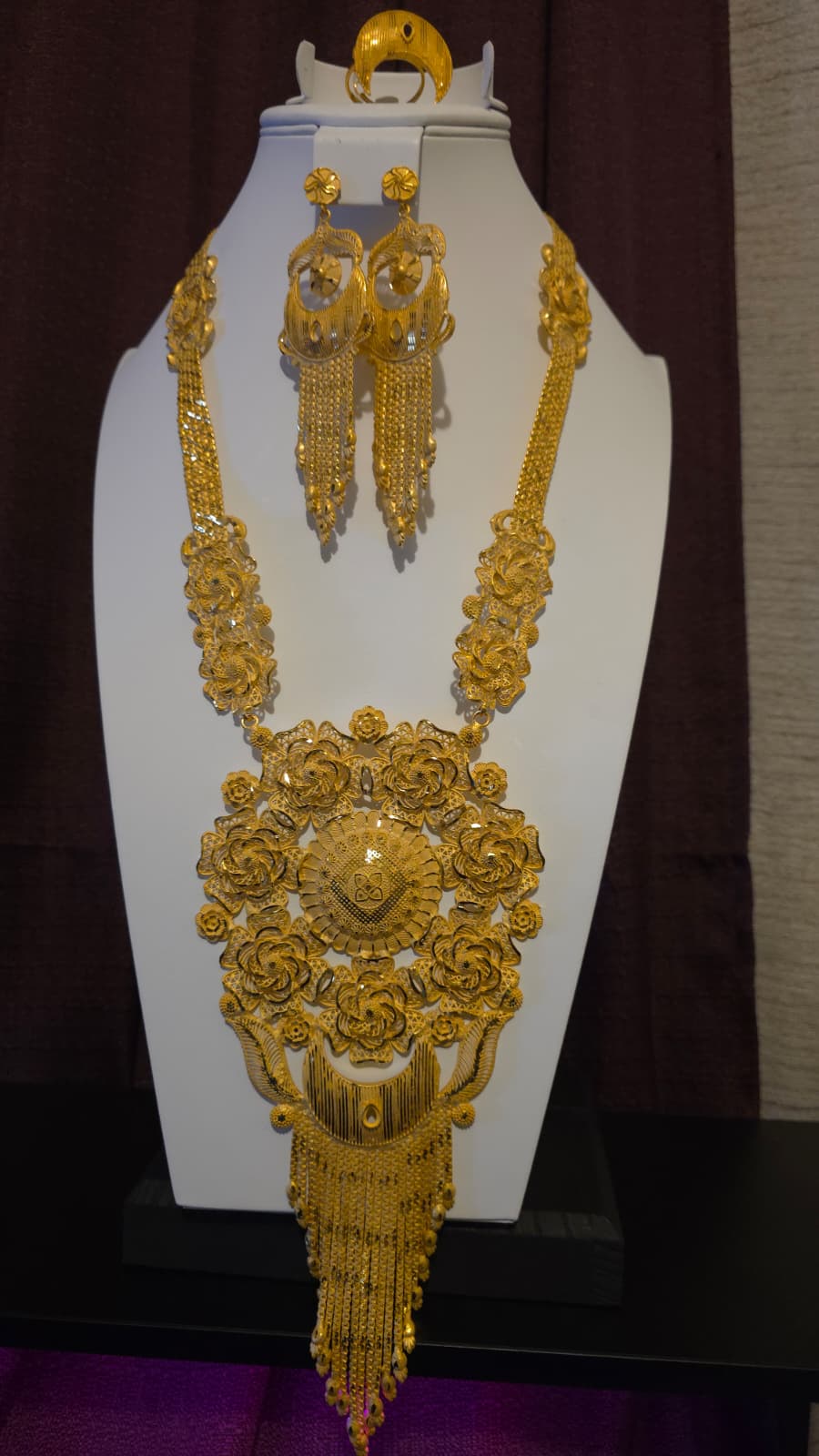 Gold Plated Matinee Set - 3 Pieces (Necklace, Earrings & Ring) HOE-MT-3-51- H114
