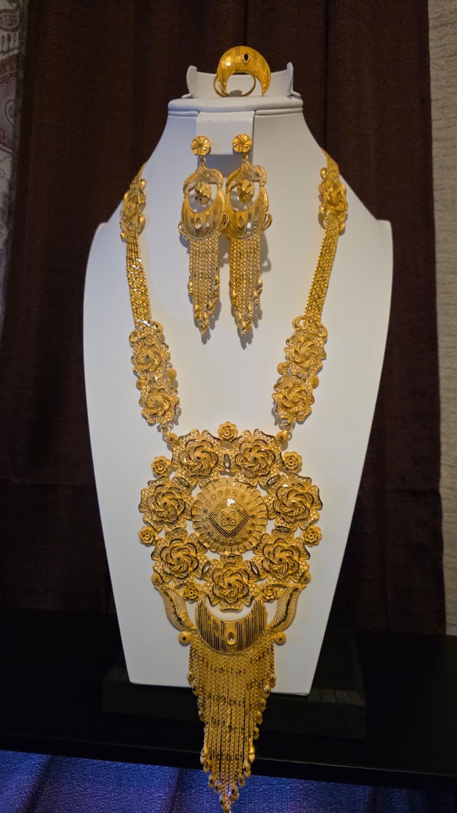 Gold Plated Matinee Set - 3 Pieces (Necklace, Earrings & Ring) HOE-MT-3-51- H114