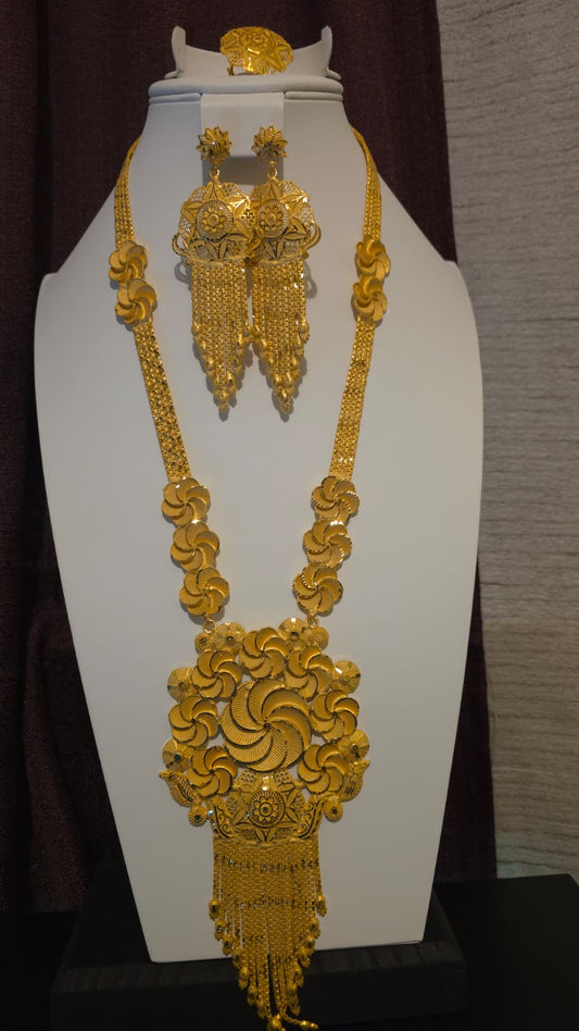 Gold Plated Matinee Set - 3 Pieces (Necklace, Earrings & Ring) HOE-MT-3-51- H119