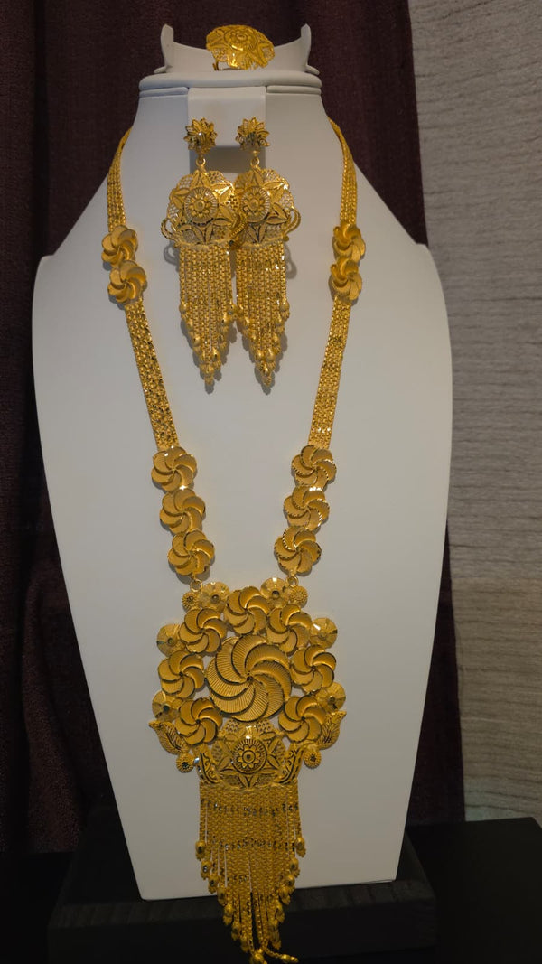 Gold Plated Matinee Set - 3 Pieces (Necklace, Earrings & Ring) HOE-MT-3-51- H119