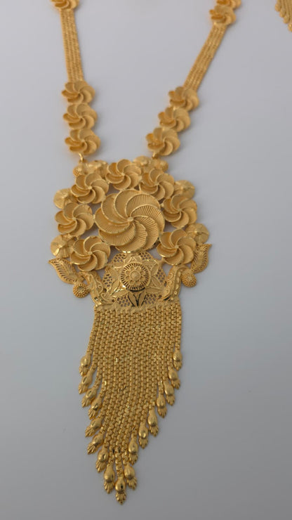 Gold Plated Matinee Set - 3 Pieces (Necklace, Earrings & Ring) HOE-MT-3-51- H119