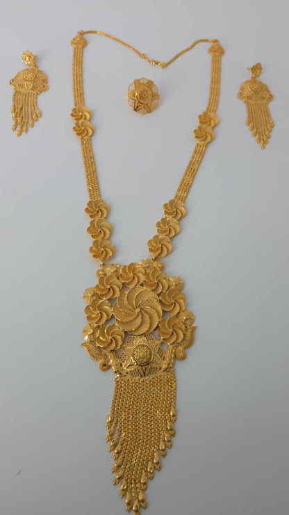 Gold Plated Matinee Set - 3 Pieces (Necklace, Earrings & Ring) HOE-MT-3-51- H119