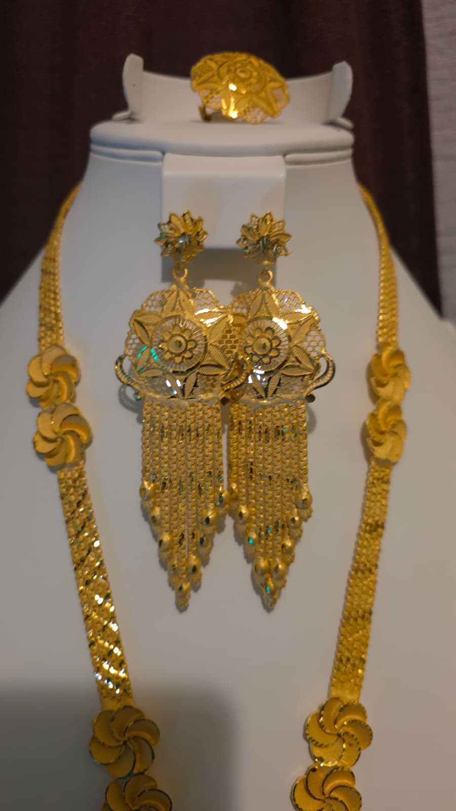 Gold Plated Matinee Set - 3 Pieces (Necklace, Earrings & Ring) HOE-MT-3-51- H119