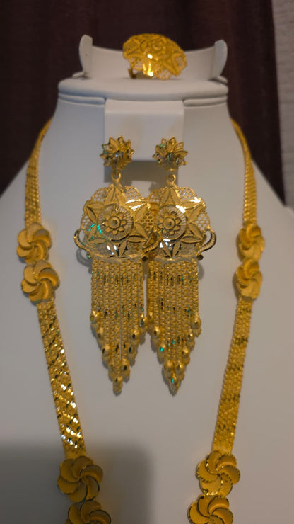 Gold Plated Matinee Set - 3 Pieces (Necklace, Earrings & Ring) HOE-MT-3-51- H119