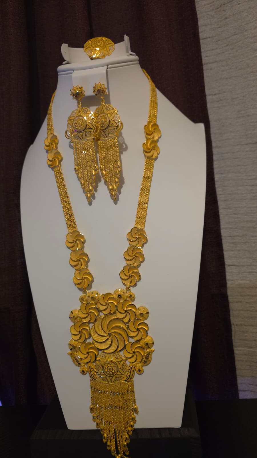 Gold Plated Matinee Set - 3 Pieces (Necklace, Earrings & Ring) HOE-MT-3-51- H119