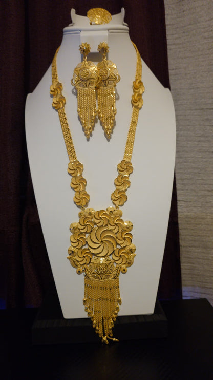 Gold Plated Matinee Set - 3 Pieces (Necklace, Earrings & Ring) HOE-MT-3-51- H119