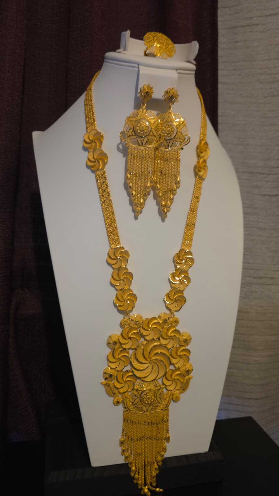 Gold Plated Matinee Set - 3 Pieces (Necklace, Earrings & Ring) HOE-MT-3-51- H119