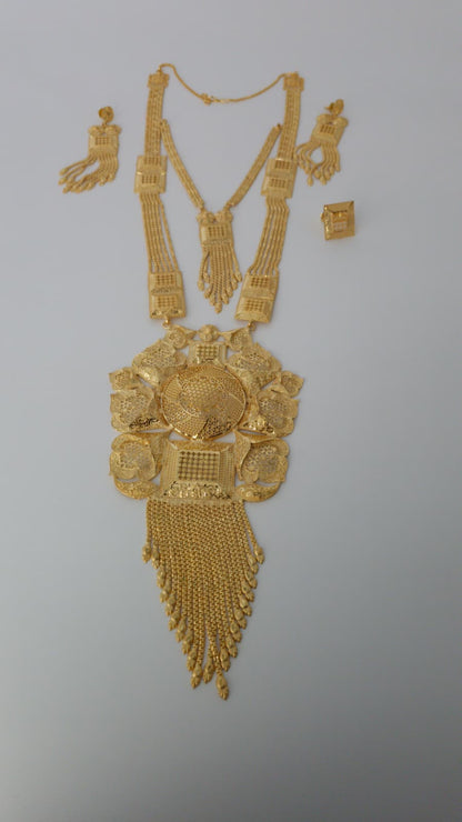 Gold Plated Matinee Set - 3 Pieces (Necklace, Earrings & Ring) HOE-MT-3-51- H68
