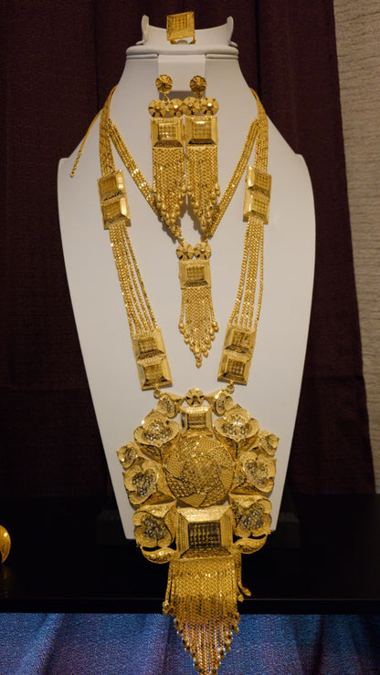 Gold Plated Matinee Set - 3 Pieces (Necklace, Earrings & Ring) HOE-MT-3-51- H68