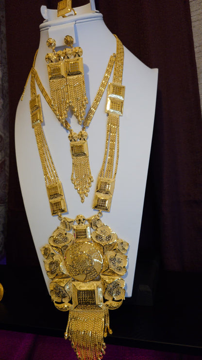 Gold Plated Matinee Set - 3 Pieces (Necklace, Earrings & Ring) HOE-MT-3-51- H68