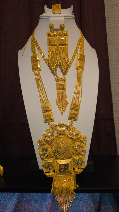 Gold Plated Matinee Set - 3 Pieces (Necklace, Earrings & Ring) HOE-MT-3-51- H68