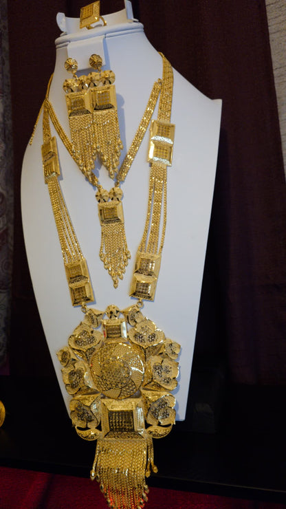 Gold Plated Matinee Set - 3 Pieces (Necklace, Earrings & Ring) HOE-MT-3-51- H68