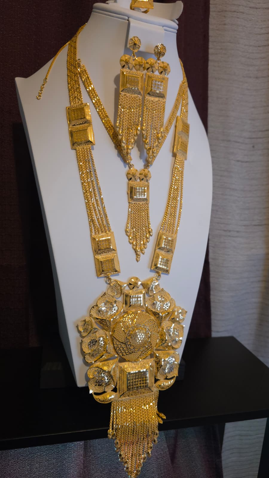 Gold Plated Matinee Set - 3 Pieces (Necklace, Earrings & Ring) HOE-MT-3-51- H68