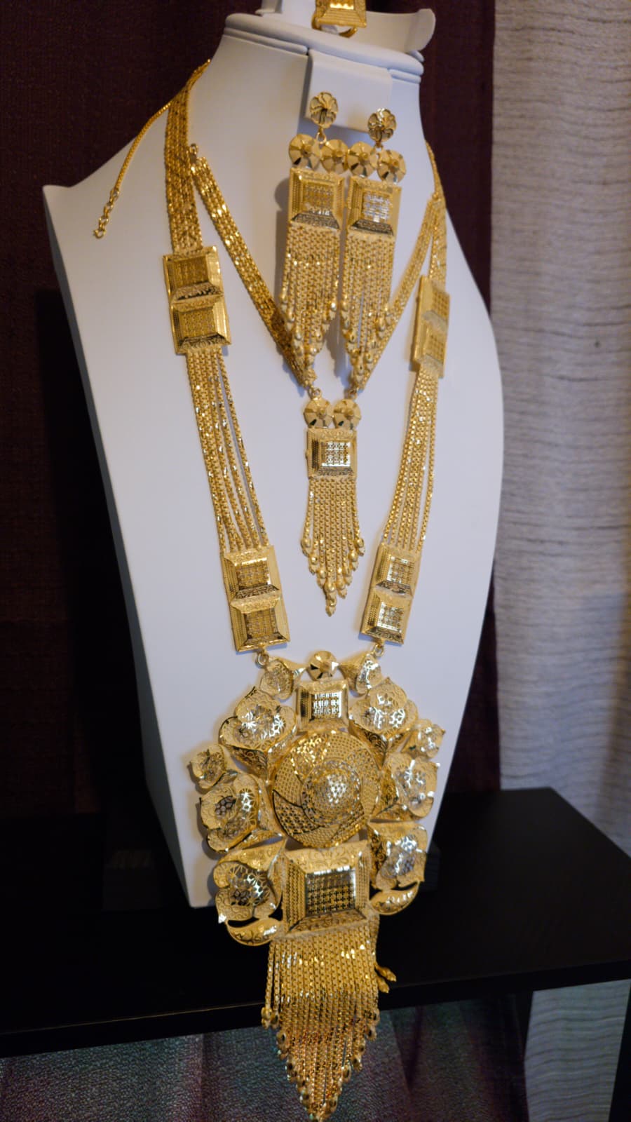 Gold Plated Matinee Set - 3 Pieces (Necklace, Earrings & Ring) HOE-MT-3-51- H68