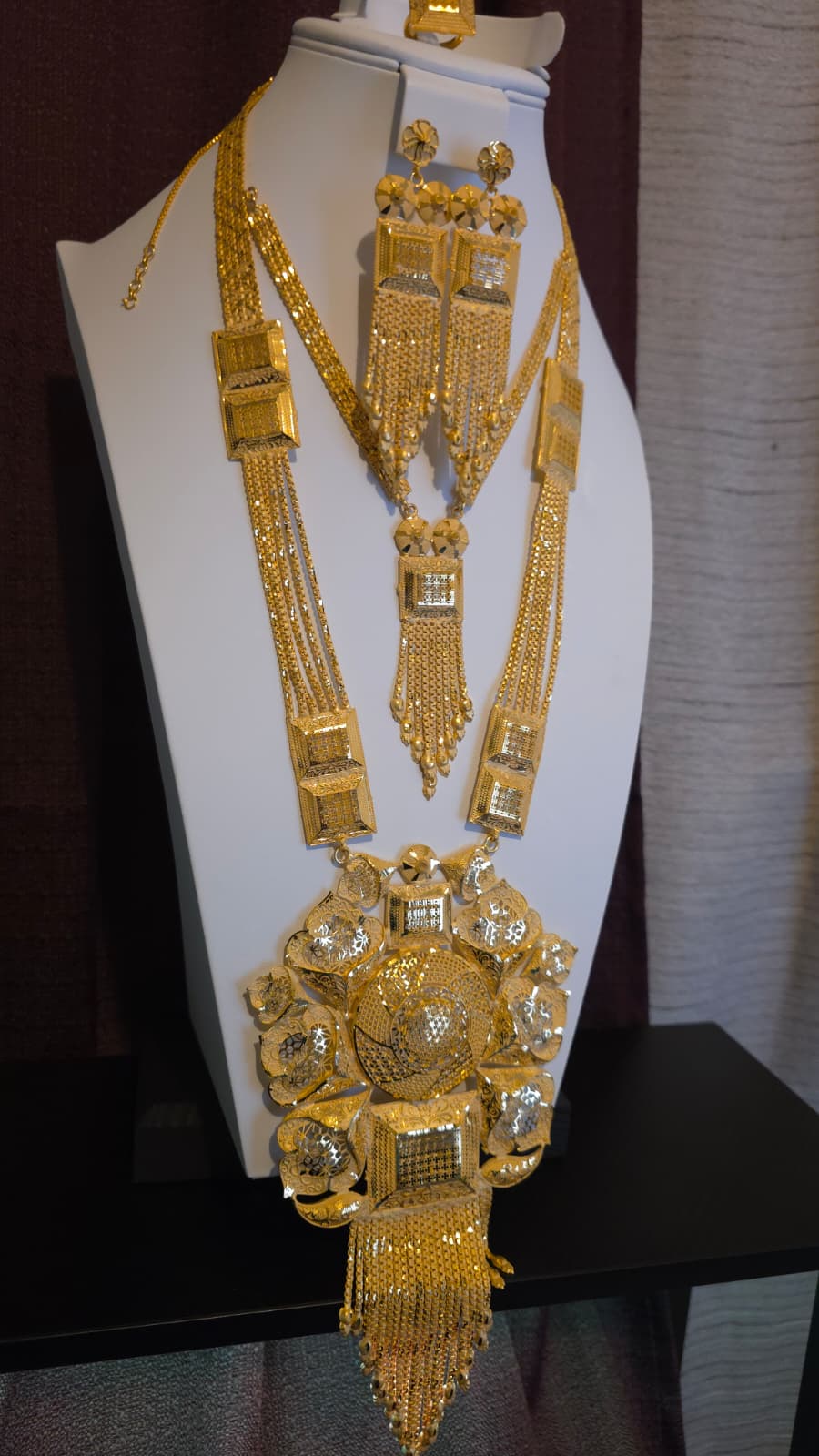Gold Plated Matinee Set - 3 Pieces (Necklace, Earrings & Ring) HOE-MT-3-51- H68
