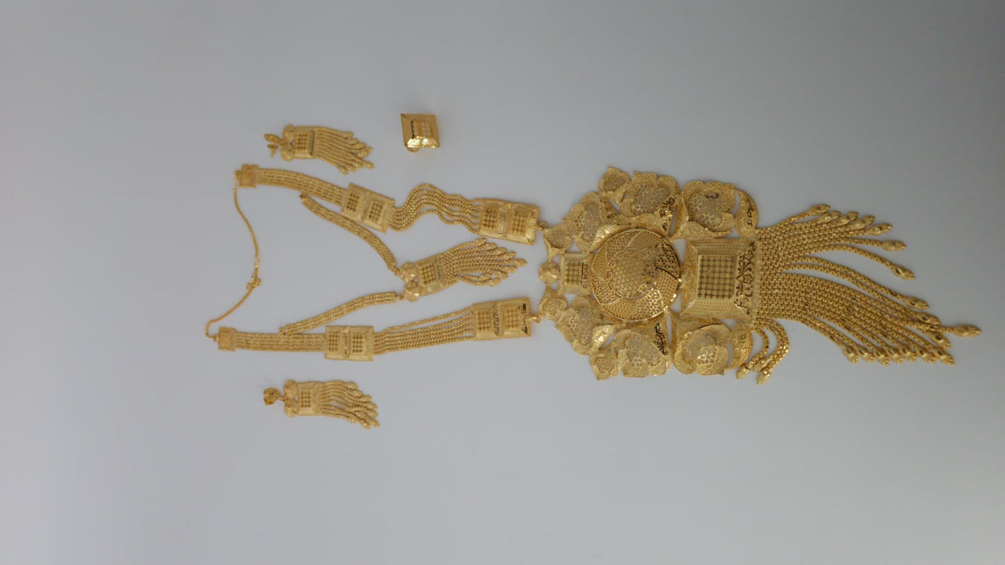 Gold Plated Matinee Set - 3 Pieces (Necklace, Earrings & Ring) HOE-MT-3-51- H68