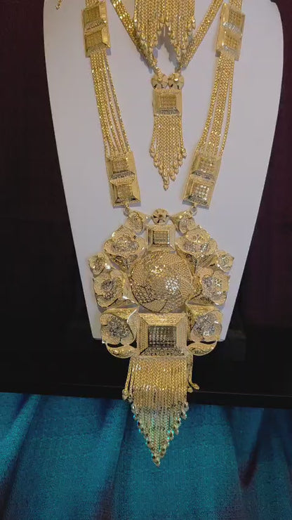 Gold Plated Matinee Set - 3 Pieces (Necklace, Earrings & Ring) HOE-MT-3-51- H68