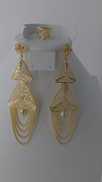 2-Piece Gold-Plated Earrings & Ring Set - E69