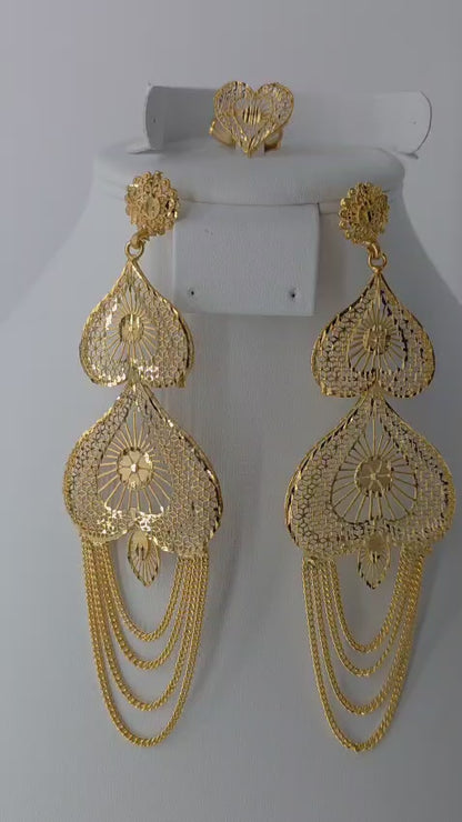 2-Piece Gold-Plated Earrings & Ring Set - E56