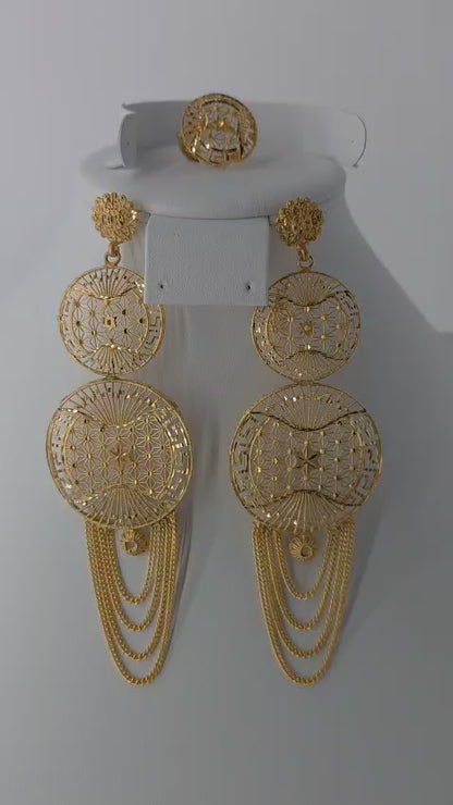 2-Piece Gold-Plated Earrings & Ring Set - E74