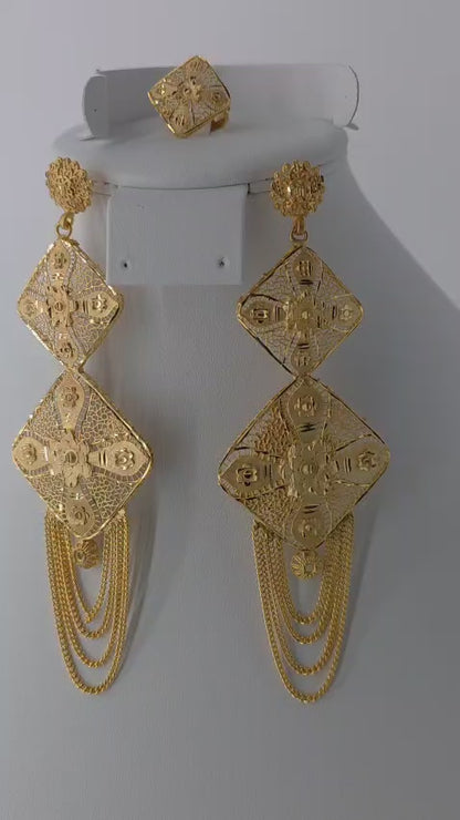 2-Piece Gold-Plated Earrings & Ring Set - E59