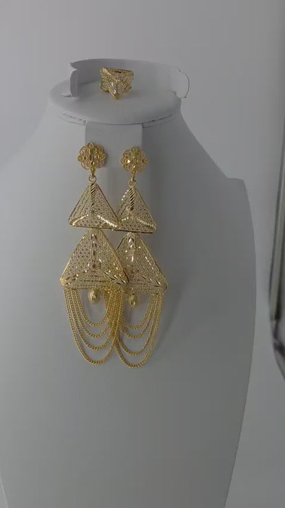 2-Piece Gold-Plated Earrings & Ring Set - E69