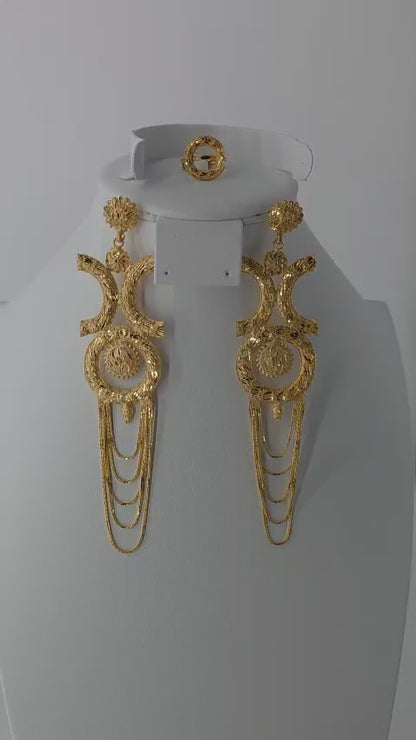 2-Piece Gold-Plated Earrings & Ring Set - E55