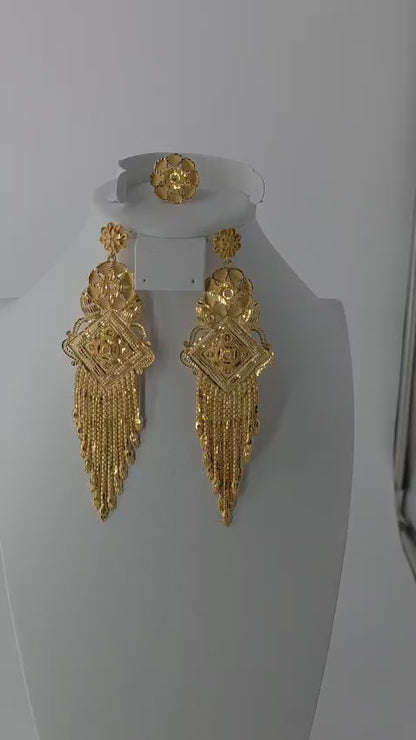 2-Piece Gold-Plated Earrings & Ring Set - E47