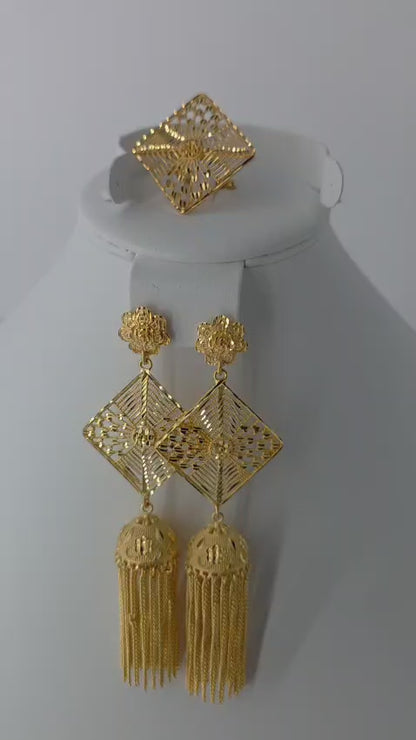 2-Piece Gold-Plated Earrings & Ring Set - E88